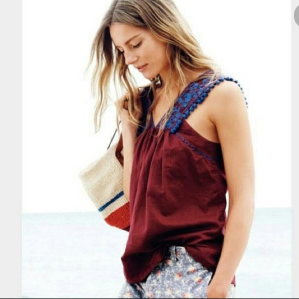 J. Crew Embroidered Pom Pom Tank